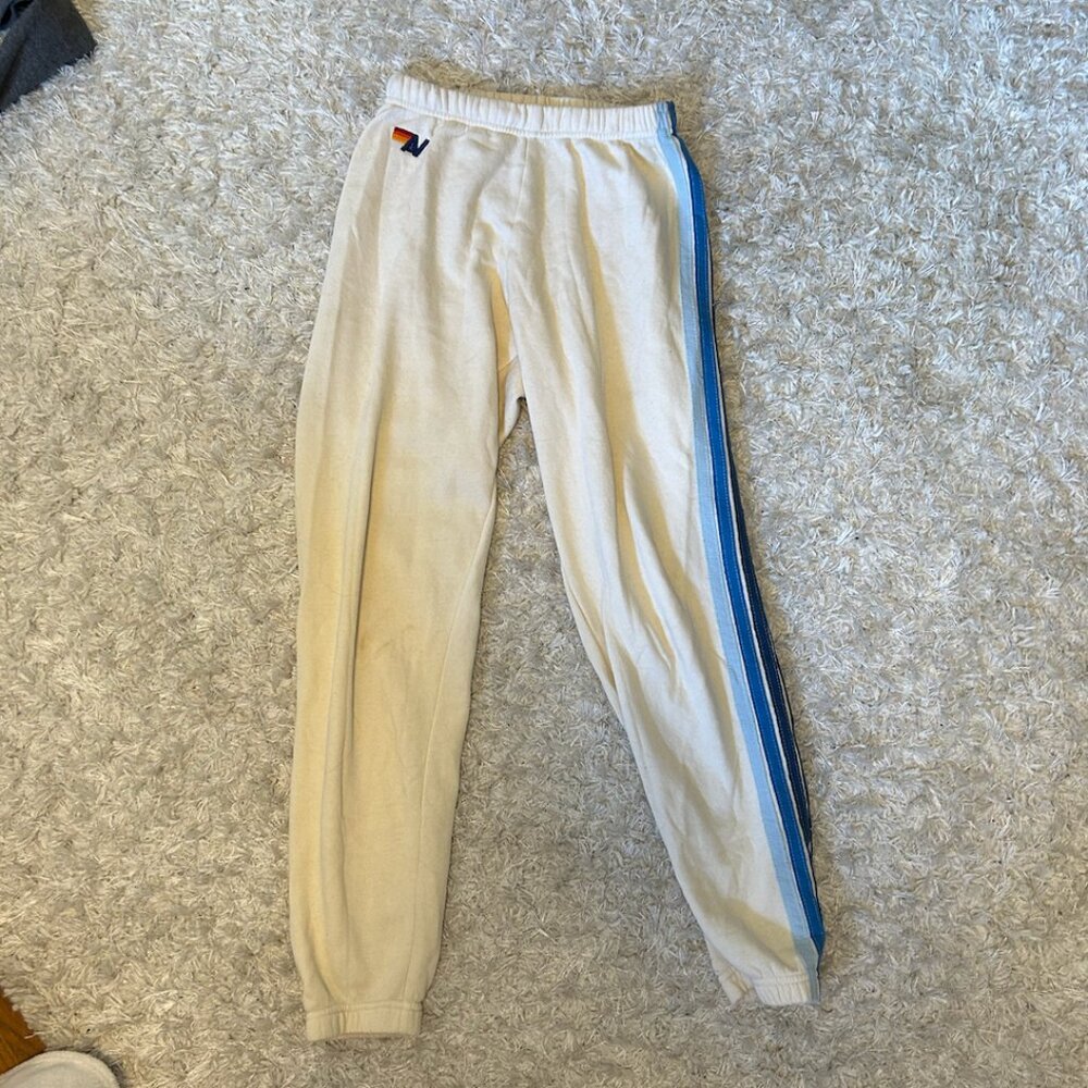 Aviator Nation Five Star Stripe Sweatpants- White and Blue Size S